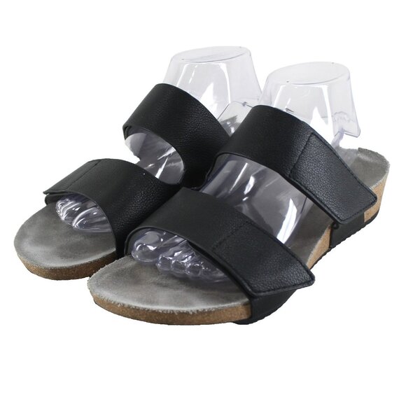 Abeo Gabie Sandals Womens Size 10 N Black Leather Adjustable Strap Wedge - Picture 1 of 11